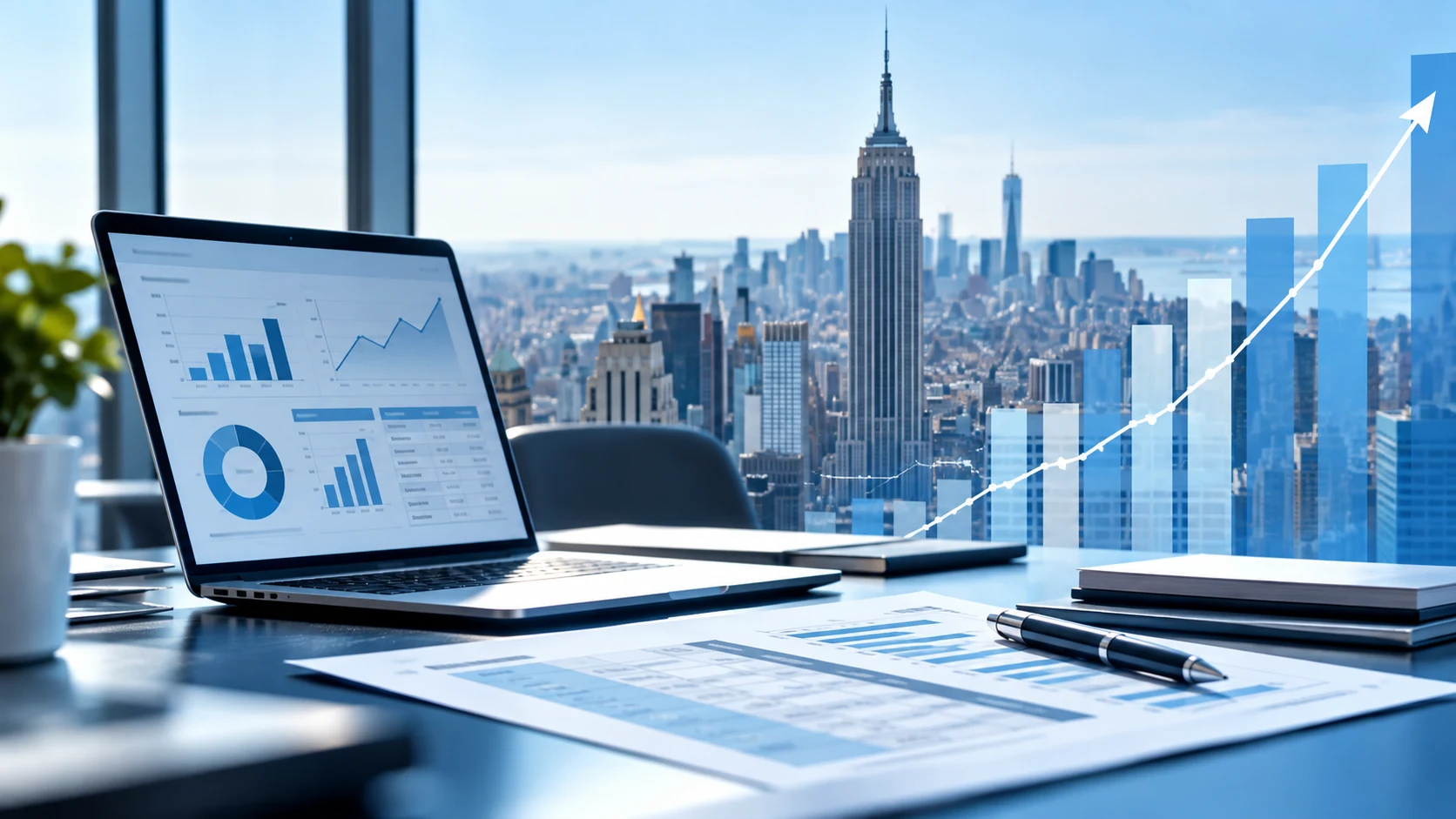 New York compensation benchmarking dashboard showing salary market analysis with the Manhattan skyline in the background.