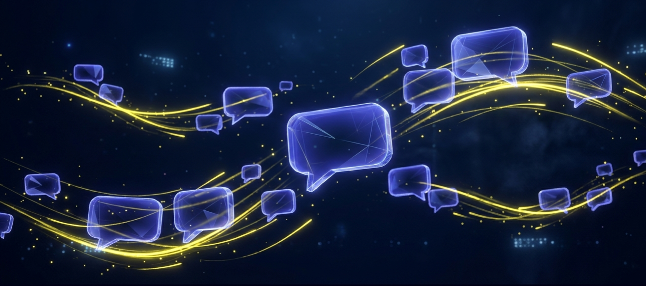 Bulles de chat flottantes représentant un chatbot