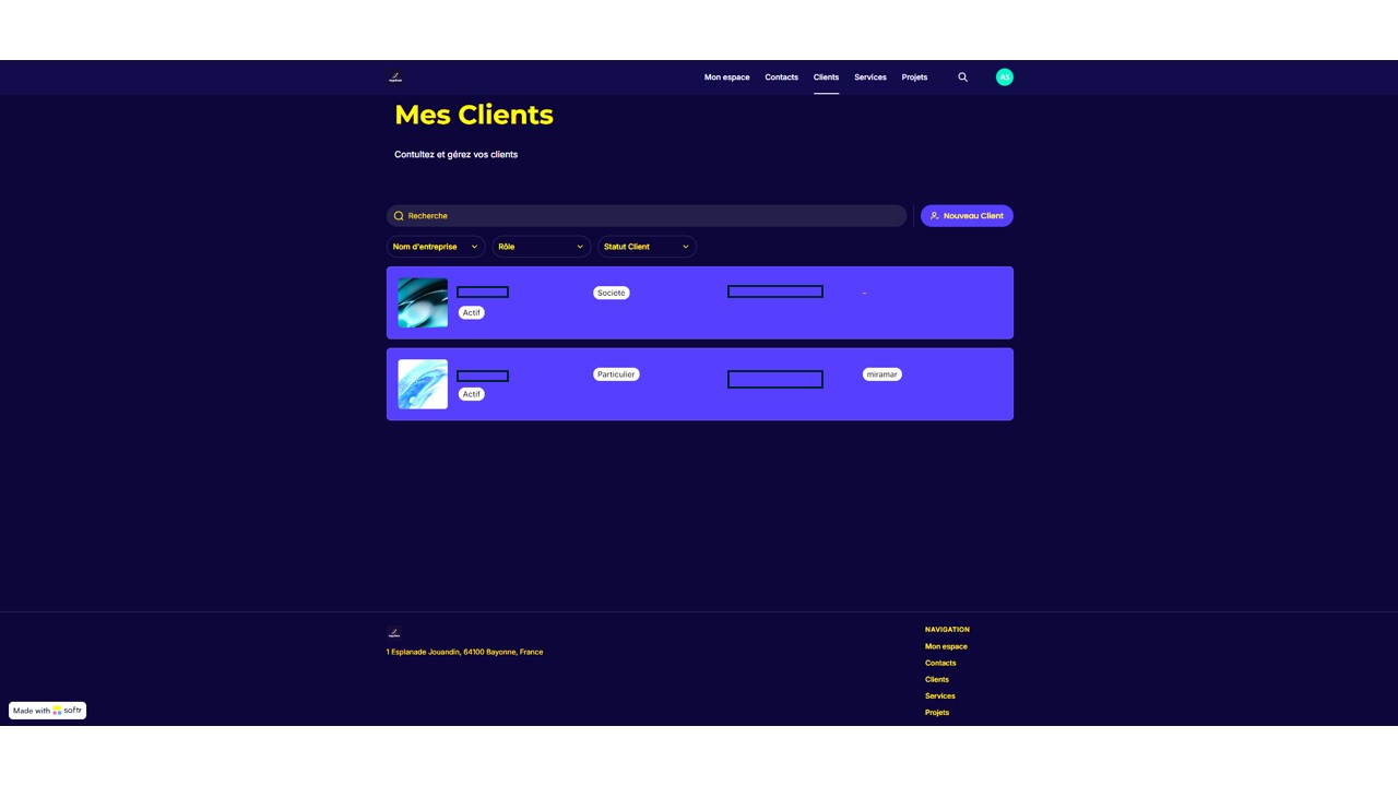 Interface CRM construite avec Softr et Airtable