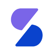 Abstract blue and purple geometric shapes forming a stylized 'S' on white background.