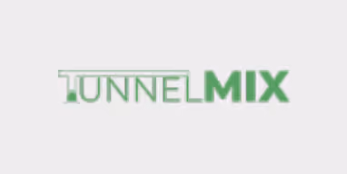 TunnelMix ürün logosu, gri zemin üzerinde yeşil ve gri yazı tipiyle