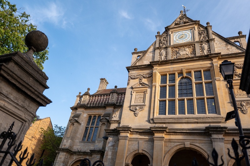 Christ Church, Oxford, with its spire and tower rising above the college.