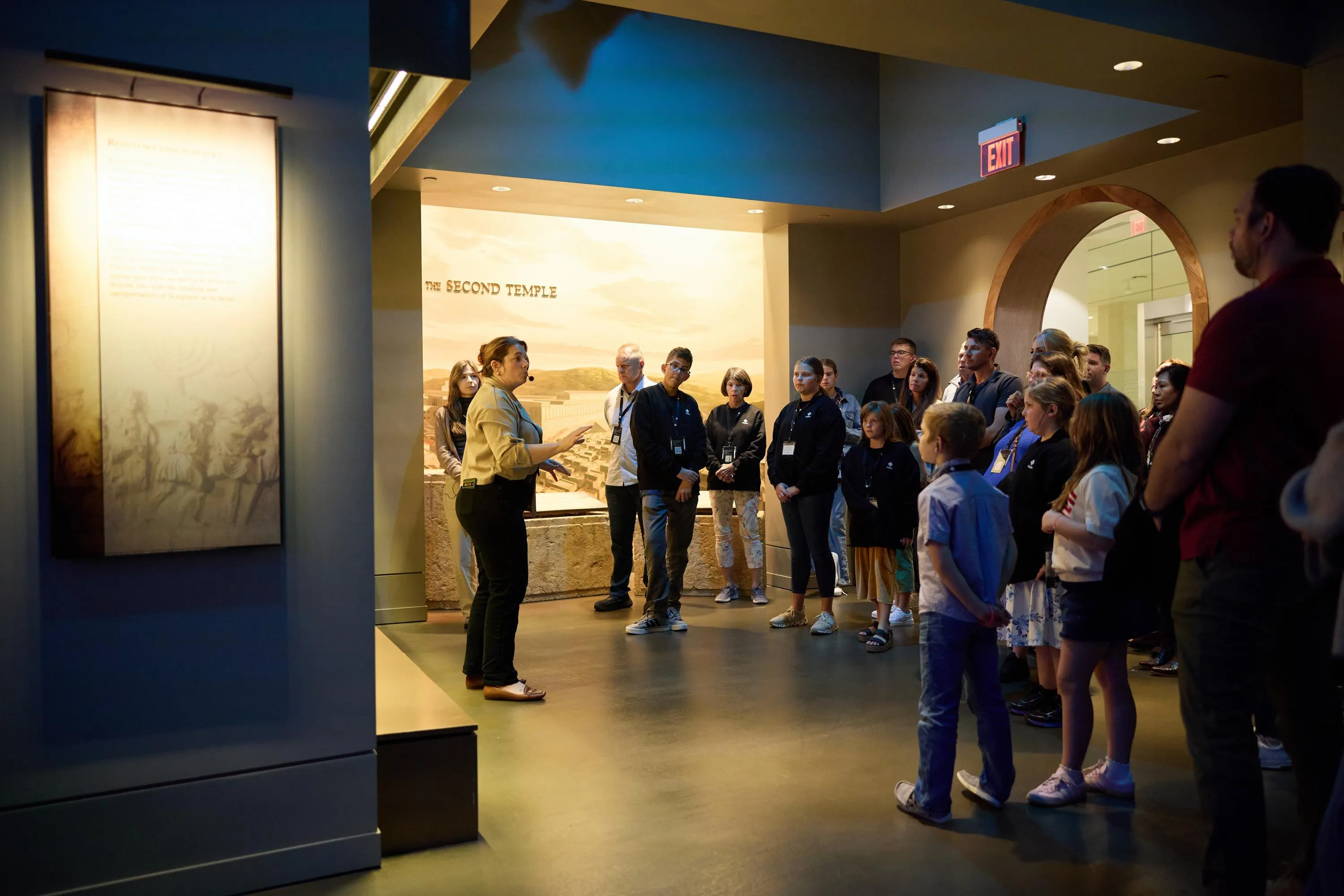 An Inspire guide leads guests through the Second Temple exhibit at Museum of the Bible in Washington, D.C.