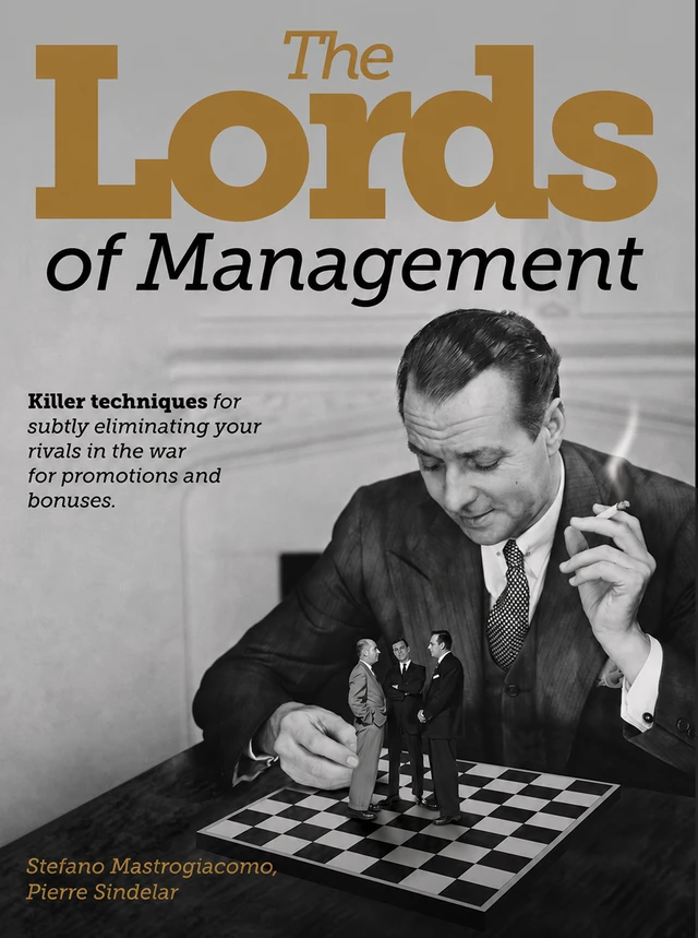 Draft cover of The Lords of Management, unpublished English manuscript