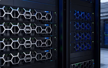 Logos of companies mapfre, Movistar, Santander, Toyota, and BBVA in front of blurred servers.
