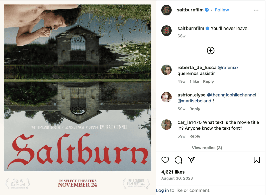 Typography design example: Saltburn movie