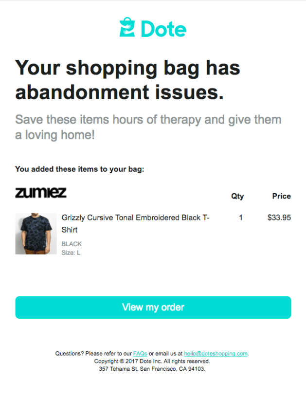 Email segmentation example (Forgotten shopping cart)