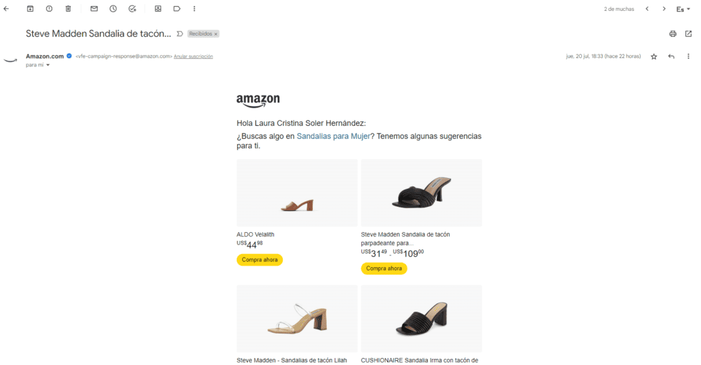 Email wishlist example