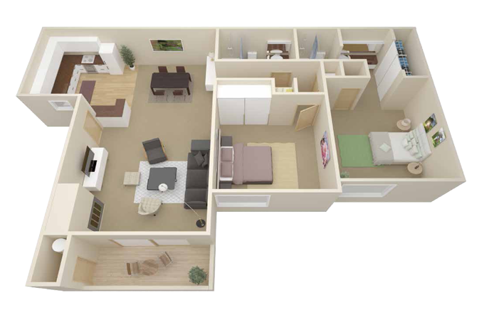 two bedroom floor plan for rent at Oak Ridge