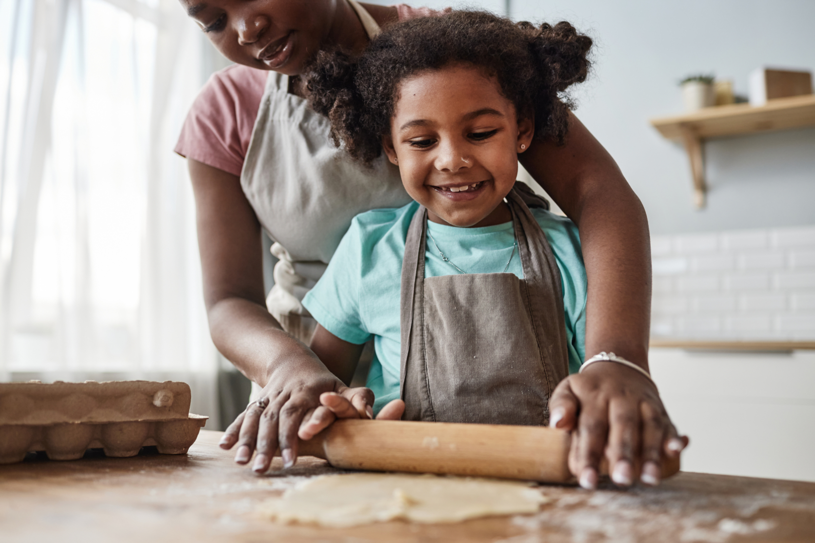 Mother and child baking stock image