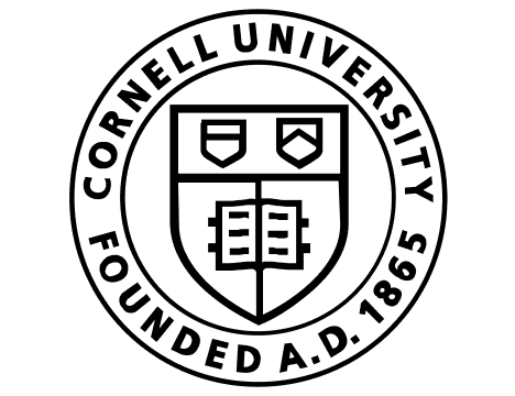 Cornell University seal with shield and text 'Founded A.D. 1865' encircling it.