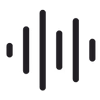 Black soundwave symbol with vertical bars of varying heights on a transparent background.