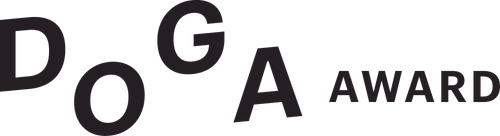 Black text spelling 'DOGA AWARD' with staggered letter alignment on a white background.