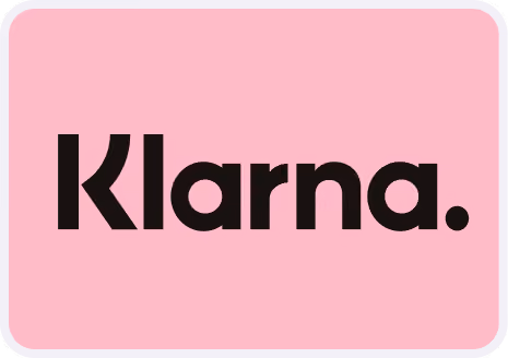 Klarna brand name in bold black text on a pink rounded rectangle background.