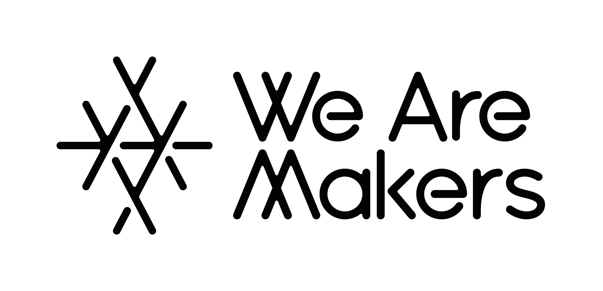 Black geometric star-like symbol next to the text 'We Are Makers' in bold black font.