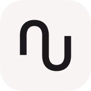 Black stylized curved line resembling a lowercase 'n' and 'u' on a rounded white square background.