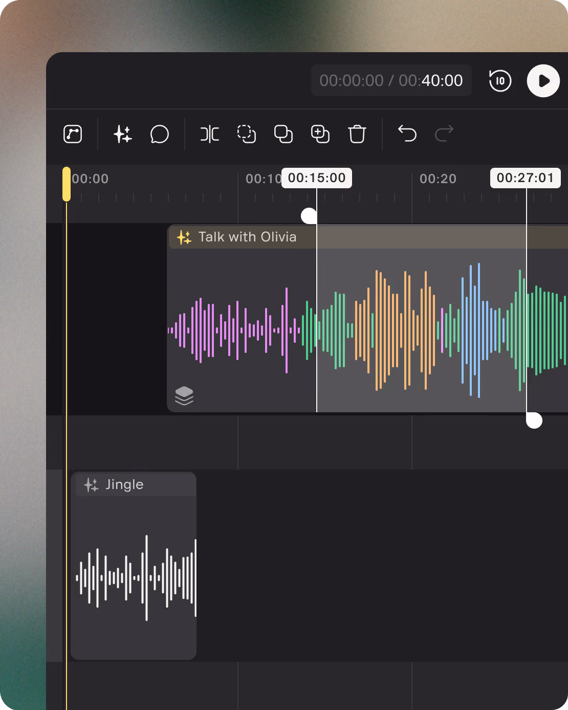 Laptop displaying audio editing software with waveform and controls on the screen.