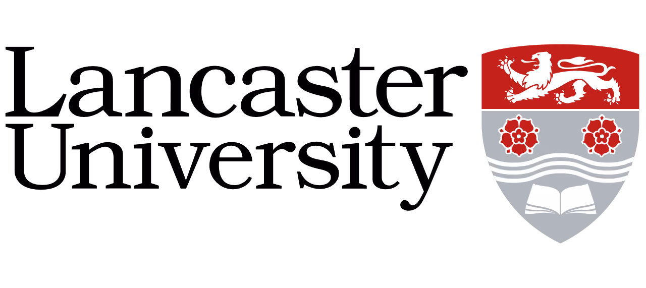 Lancaster University logo with name and shield showing a lion, roses, waves, and an open book.