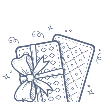 Illustration of two gift cards, one wrapped with a bow and sparkles around them.