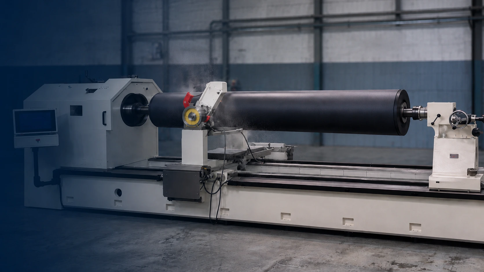 Meulage et rectification CNC d'un rouleau recouvert de caoutchouc sur rectifieuse — CNC rubber roller grinding