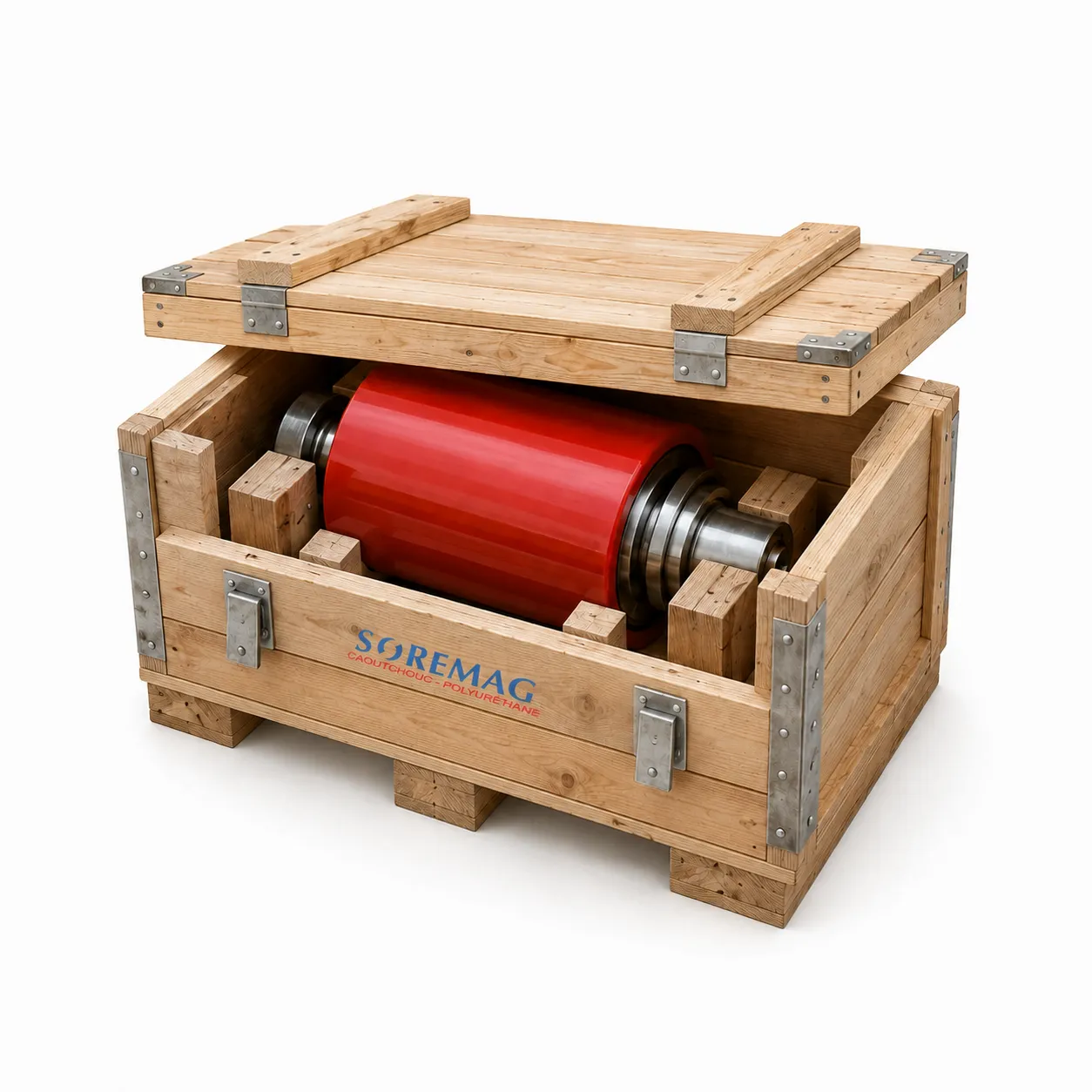 Fabrication de caisses de transport sur mesure pour rouleaux recouverts de caoutchouc et de polyuréthane
