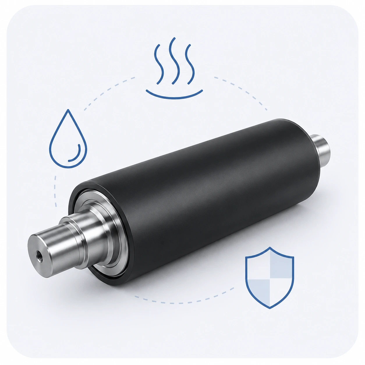 Rouleau recouvert résistant aux huiles, à la vapeur et aux produits chimiques (nitrile, EPDM, néoprène ou Hypalon)