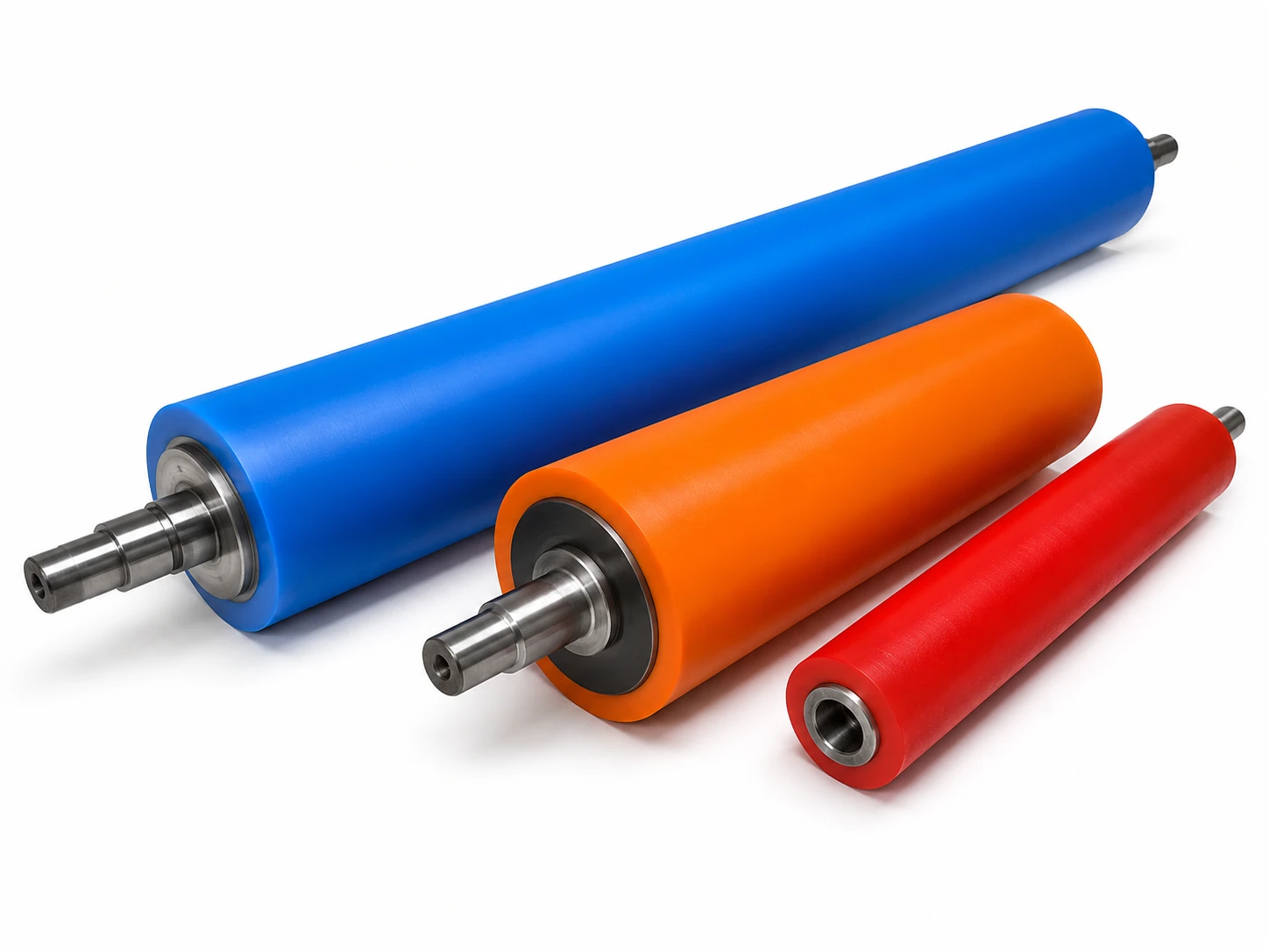Trois rouleaux recouverts de polyuréthane coulé