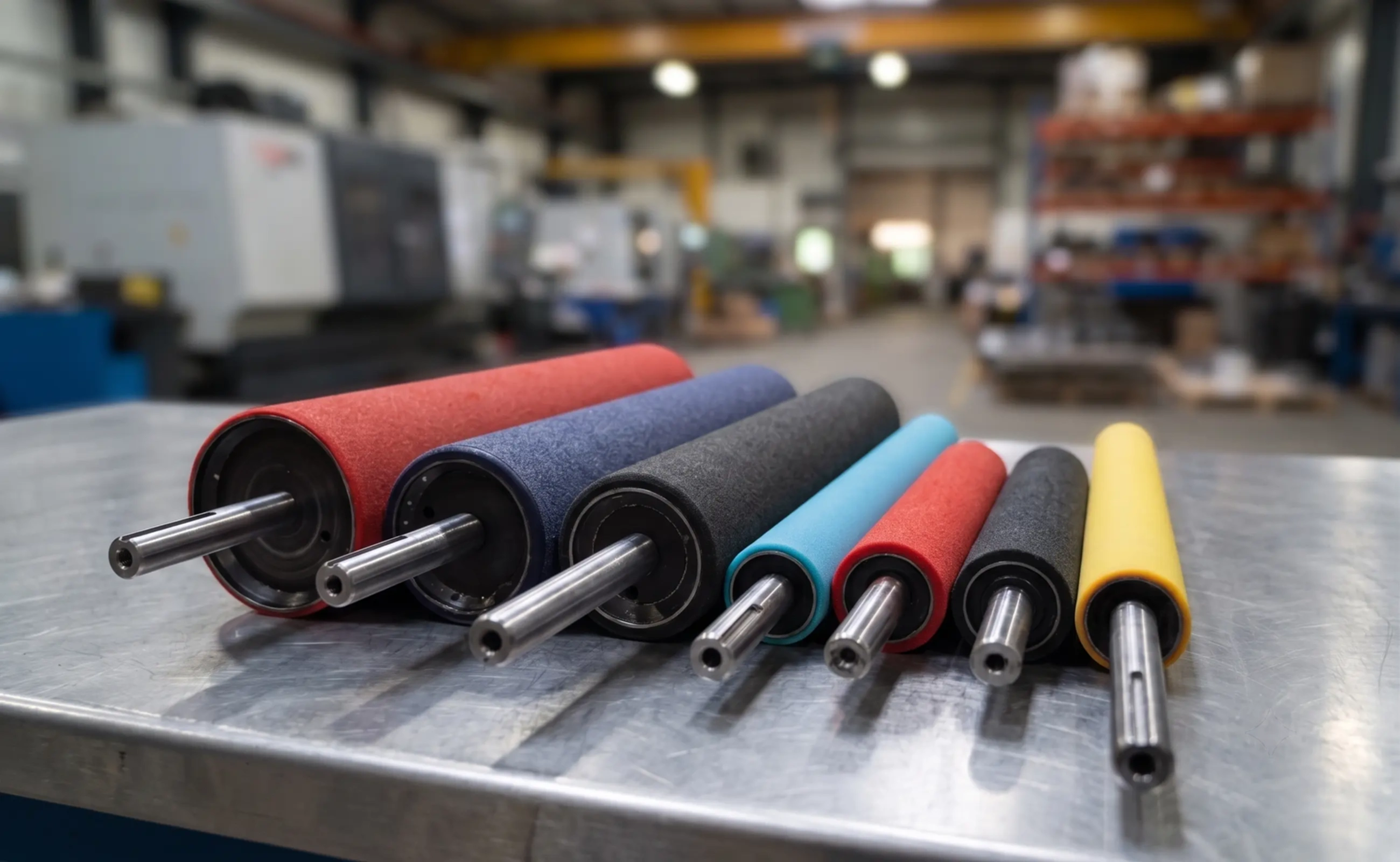 Rouleaux de pré-étirage en polyuréthane coulé à chaud, plusieurs duretés et couleurs, pour machines d'emballage
