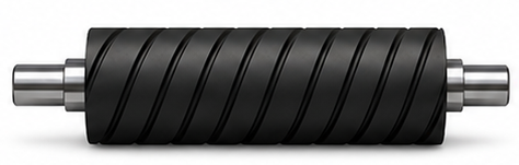 Rouleau recouvert de caoutchouc à rainure spirale (hélicoïdale) — spiral / helical grooved rubber roller — Soremag, Québec