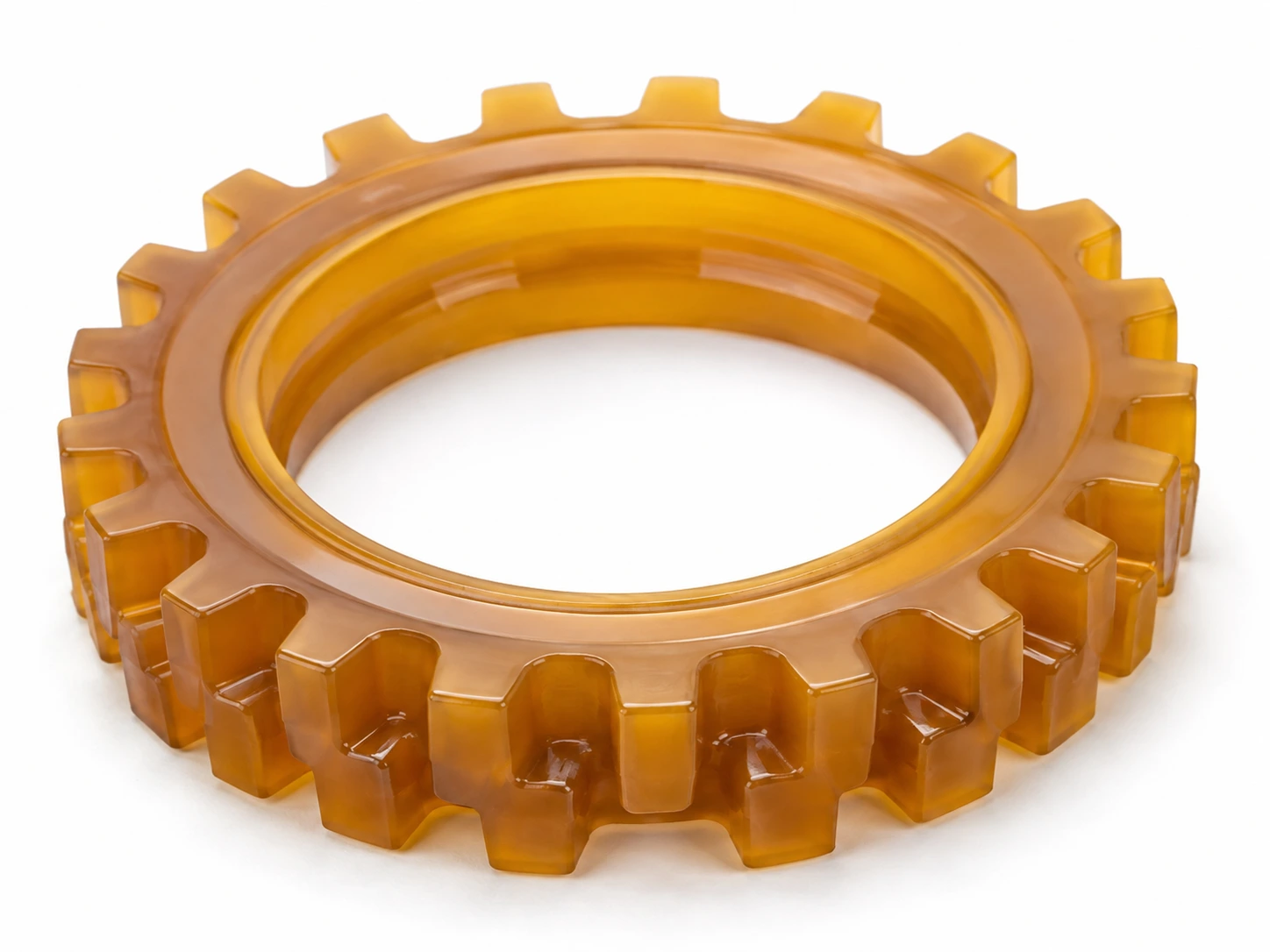 Couronne dentée en polyuréthane ambre translucide moulée sans moyeu, denture extérieure