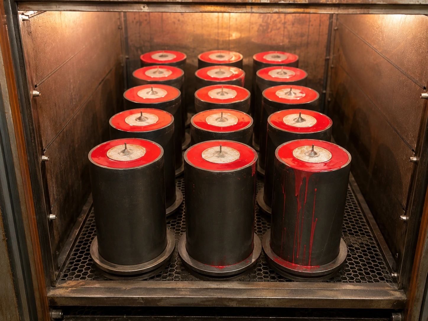 Pièces en polyuréthane coulé dans leurs moules d'acier en cuisson contrôlée au four — Soremag