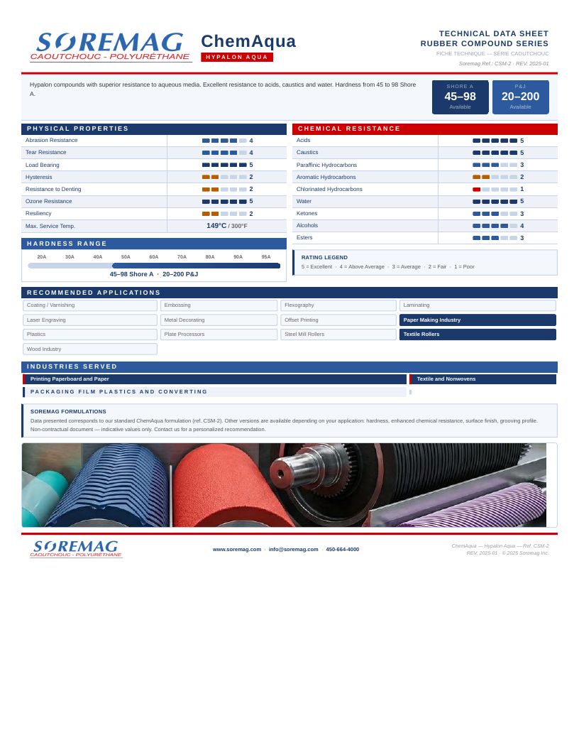 Preview of the ChemAqua (Hypalon CSM) technical data sheet — Soremag