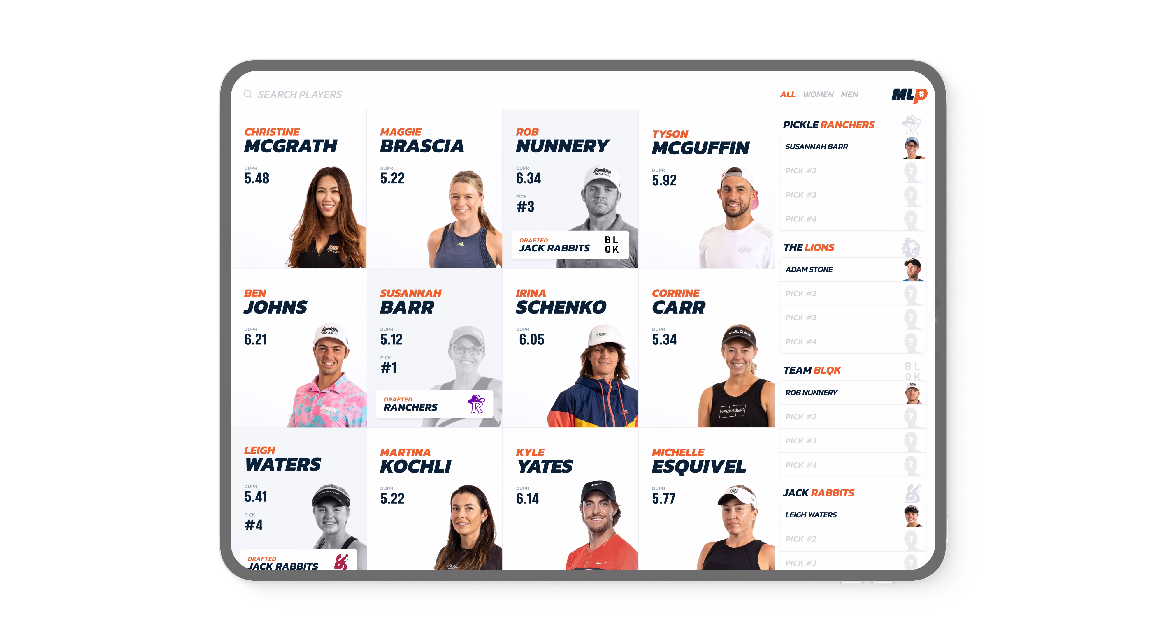Season 2 live draft board updating rosters in real time from one operator entry