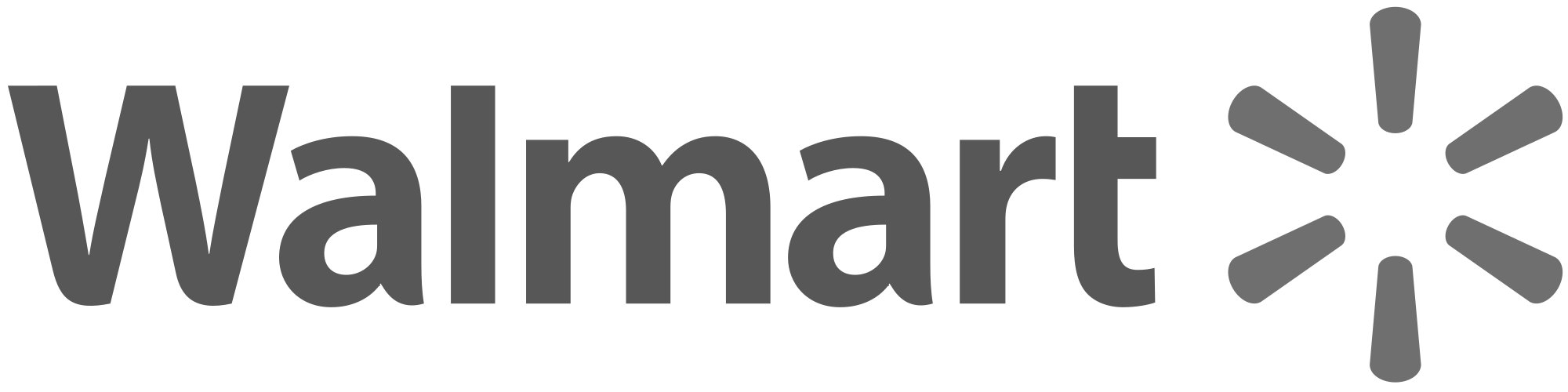 The Walmart wordmark with a six-rayed spark symbol to the right, in gray.