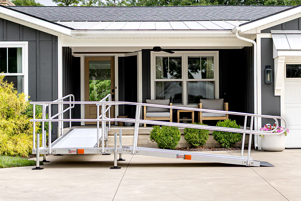 Custom aluminum wheelchair ramp installed by Coastal Builders Associates