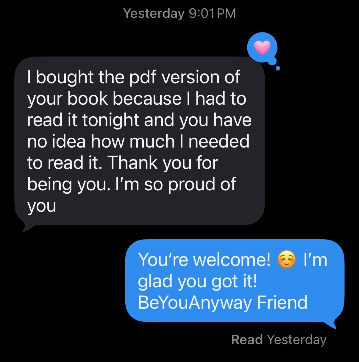 Reader message about purchasing and reading the Finding My Place Digital Edition