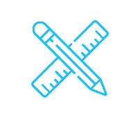 A blue pencil and ruler icon
