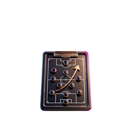 Clipboard with a soccer field diagram and an arrow showing a strategic play.
