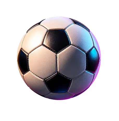 Classic black and white stitched soccer ball with a slight purple glow on edges.