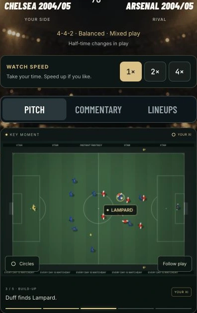 Team Clash match centre with live player movement on the pitch