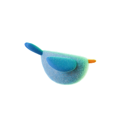 Stylized blue and green bird with an orange beak facing right on a black background.