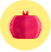 Red apple with a brown stem on a bright yellow circular background.