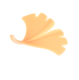 Single orange ginkgo leaf with a fan shape and distinct veins on a white background.