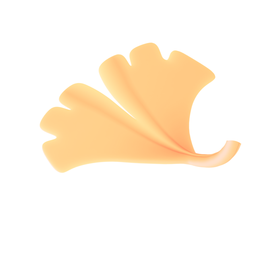 Single yellow-orange ginkgo leaf with fan shape and radiating veins on a transparent background.