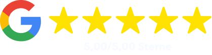 Google-Bewertung mit fünf gelben Sternen, 5,00 von 5,00 Sterne.