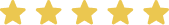 Five gold stars in a row on a transparent background.