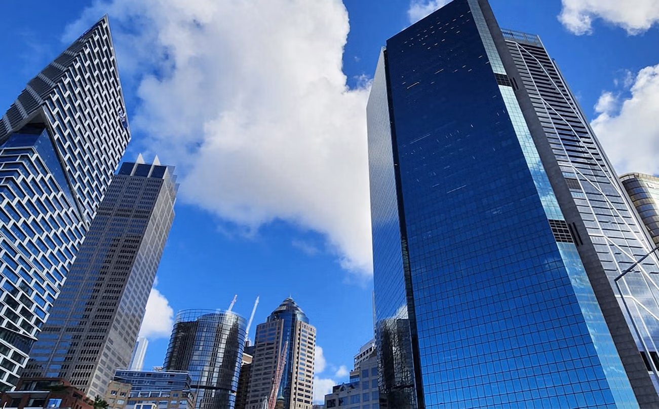 Skyscrapers against blue sky