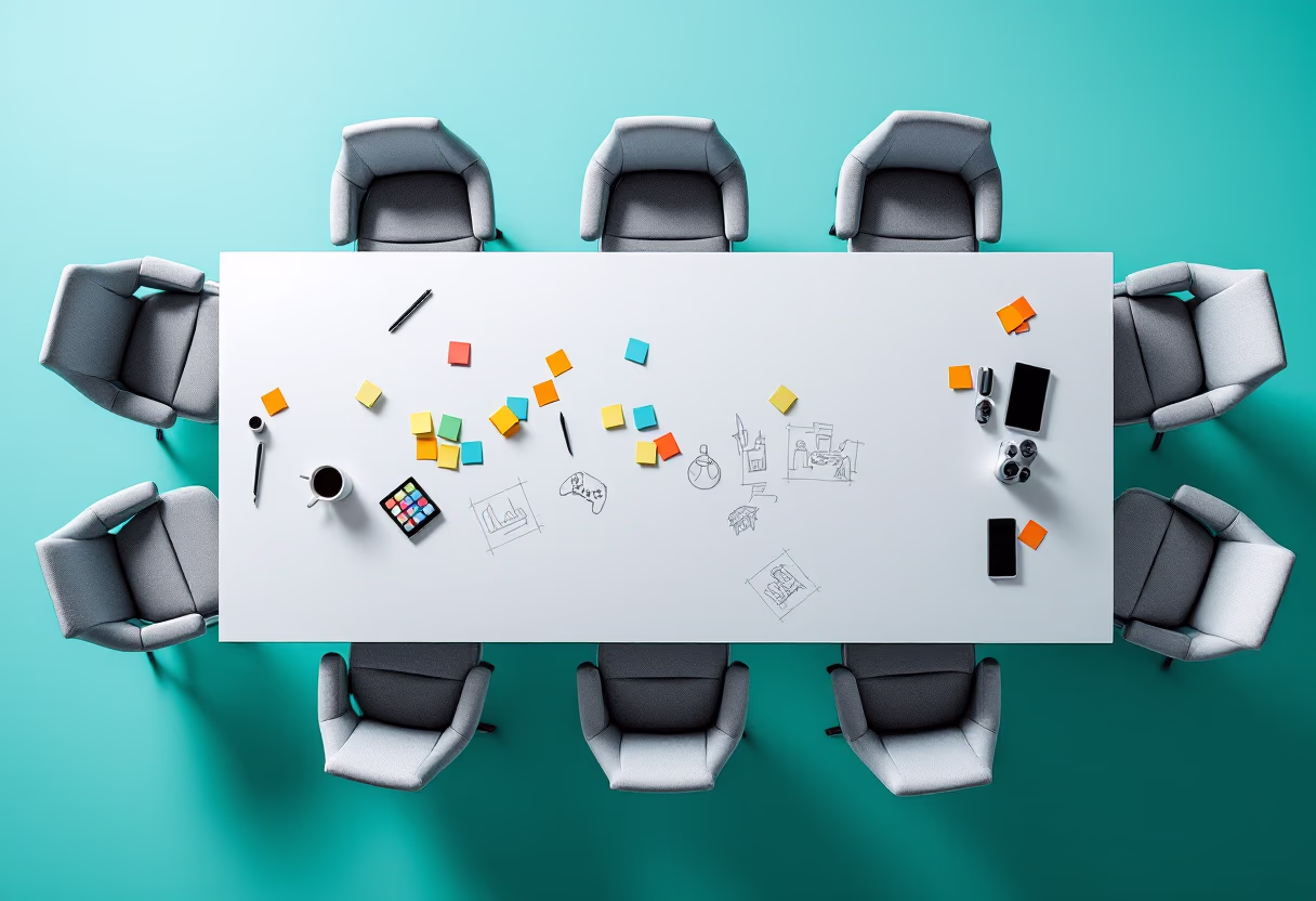 [background image] image of collaborative meeting (for a game development company)