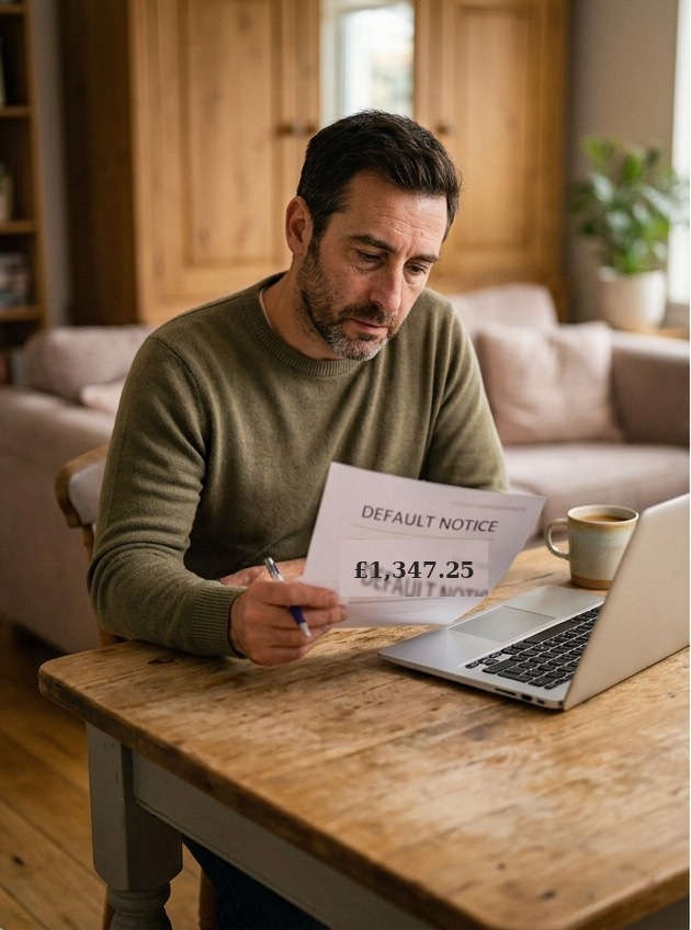 Person reviewing a default notice at home