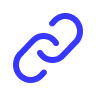 Blue chain link icon with two interconnected oval links on a black background.